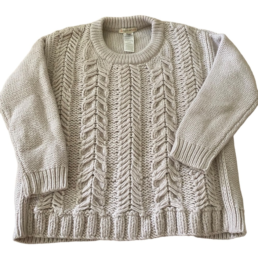 Paul & Joe Sister Cable Knit Crew Neck Sweater Cream Wool Acrylic size M/L EUC